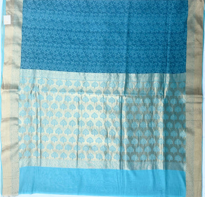 Samudra Blue Cotton Silk Tanchoi Saree
