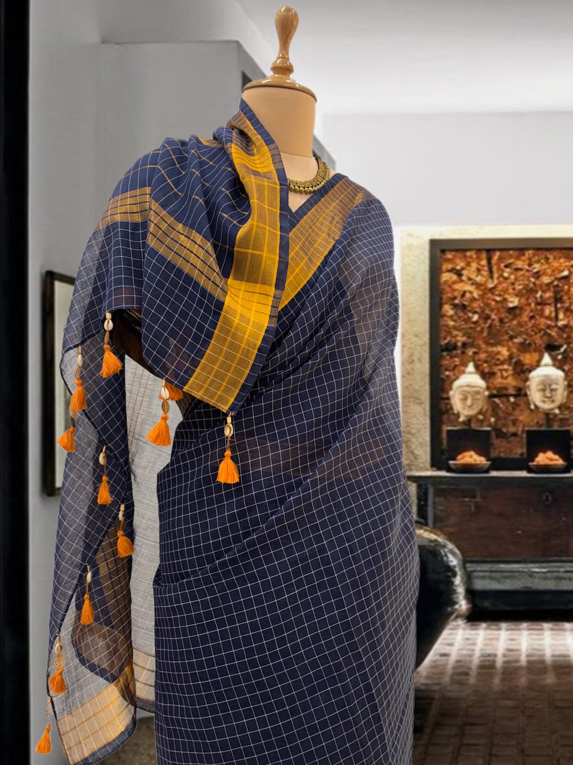 Blue Venkatagiri Cotton Checks Saree