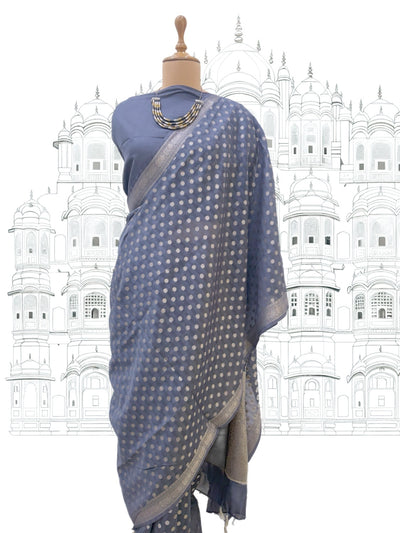 Jodhpur Smoky Blue Cotton Saree
