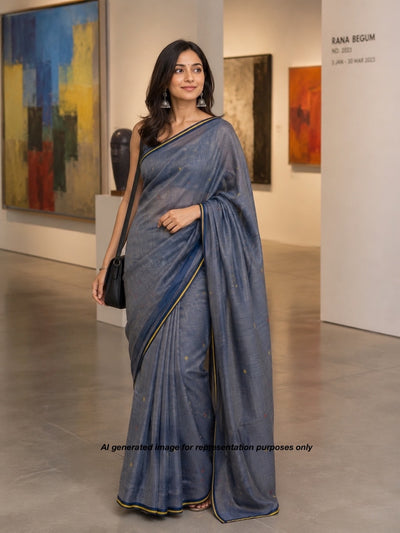Midnight Blue Tissue Checks Sari