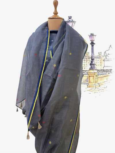Midnight Blue Tissue Checks Sari