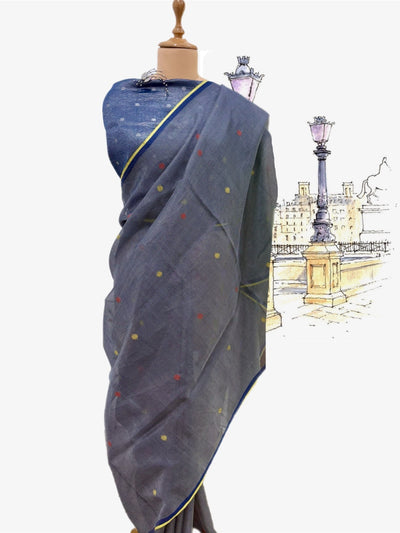 Midnight Blue Tissue Checks Sari