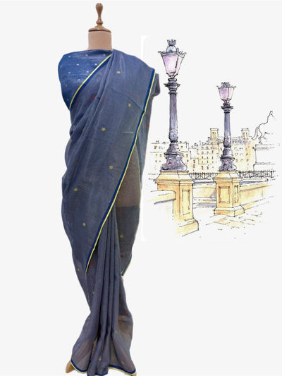 Midnight Blue Tissue Checks Sari