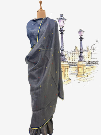 Midnight Blue Tissue Checks Sari