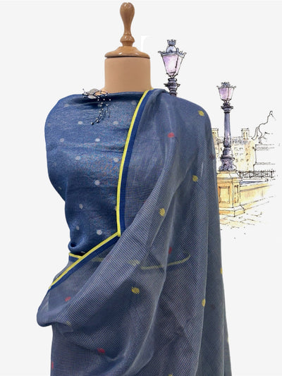 Midnight Blue Tissue Checks Sari