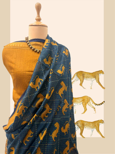 Bandhavgarh Teal Blue Moonga Cotton Saree