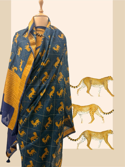 Bandhavgarh Teal Blue Moonga Cotton Saree