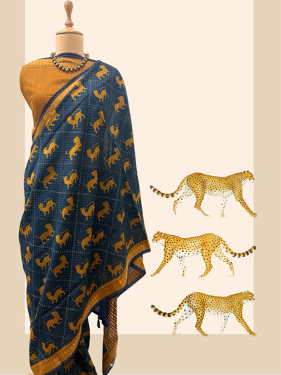 Bandhavgarh Teal Blue Moonga Cotton Saree