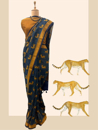 Bandhavgarh Teal Blue Moonga Cotton Saree