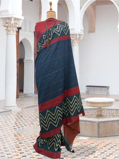 Mohini Blue Moonga Cotton Saree