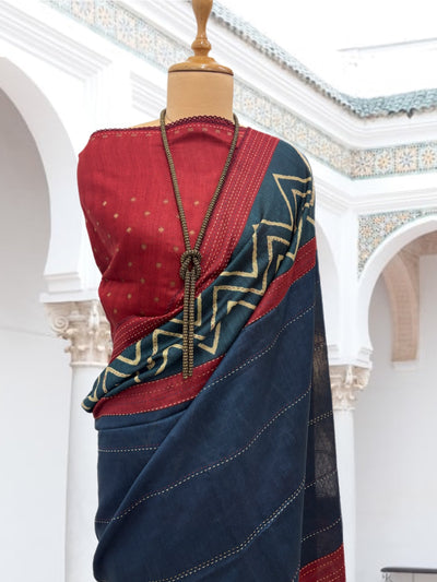 Mohini Blue Moonga Cotton Saree