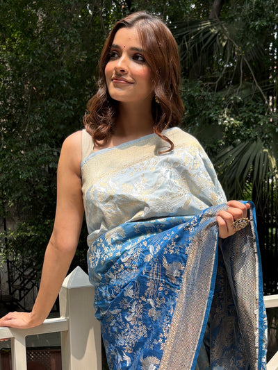 Bridge of Dreams Blue Katan Silk Saree