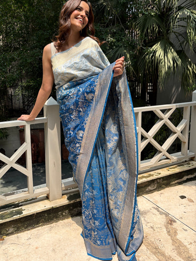 Bridge of Dreams Blue Katan Silk Saree