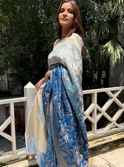 Bridge of Dreams Blue Katan Silk Saree