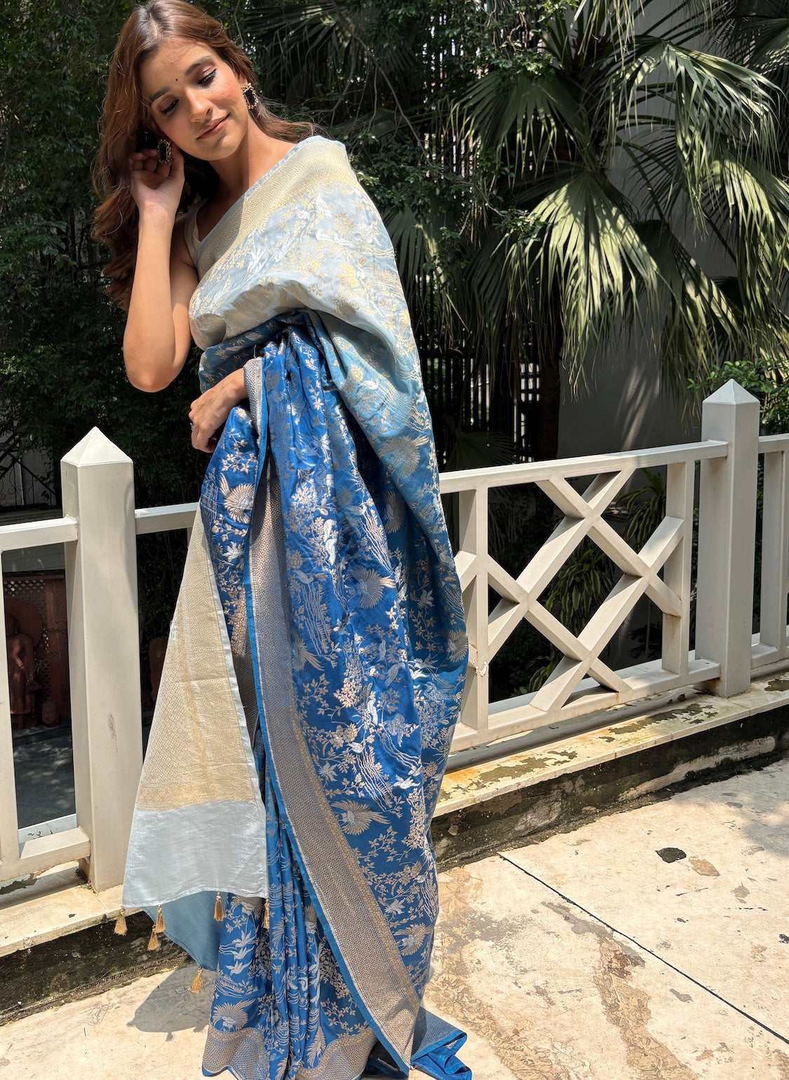 Bridge of Dreams Blue Katan Silk Saree