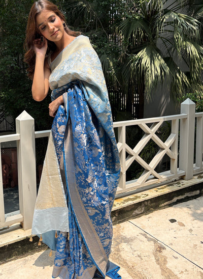 Bridge of Dreams Blue Katan Silk Saree