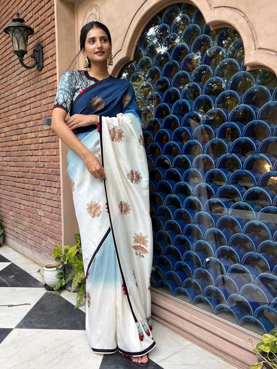 Kathiawar Blue Lotus Saree