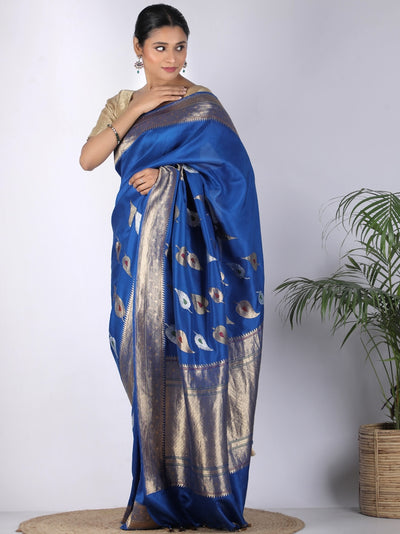 Floating leaves Blue Soft Silk Saree