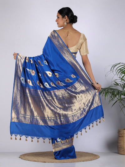 Floating leaves Blue Soft Silk Saree