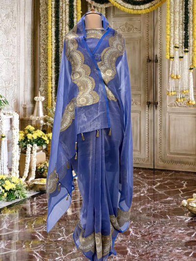 Anastasia Blue Banarasi Tissue Sari