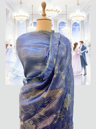 Celebrity Blue Embroidered Tissue Saree