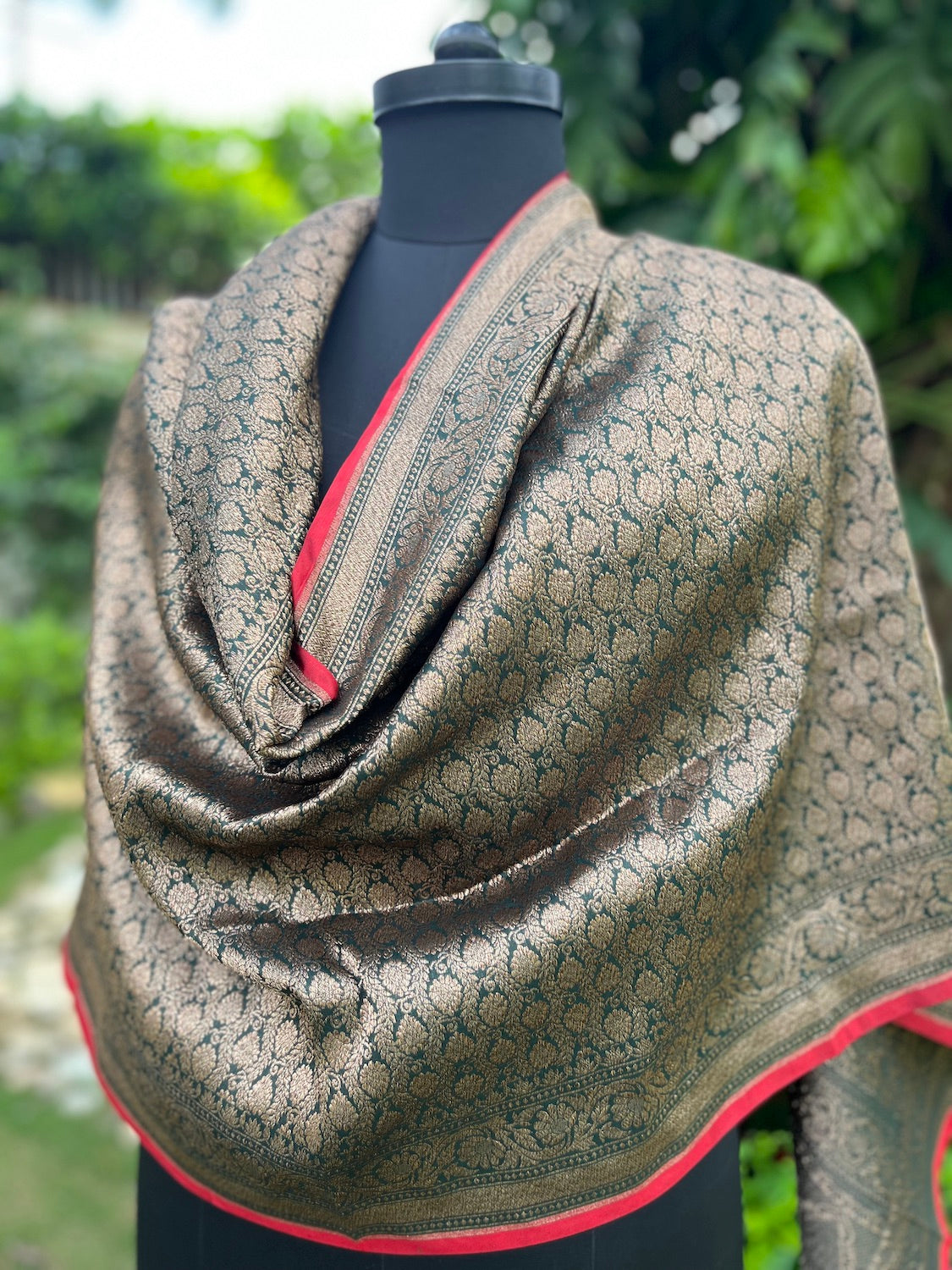 Siya Dark Green Katan Silk Brocade Dupatta
