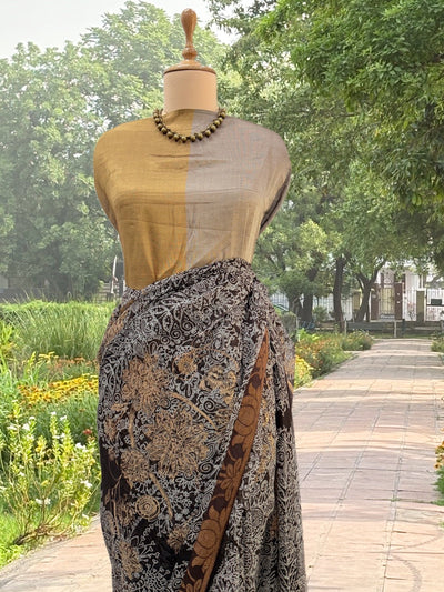 Gilded Brown & Gold Chiffon Sari