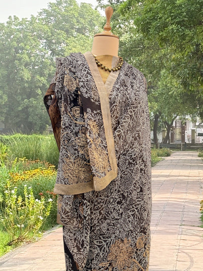 Gilded Brown & Gold Chiffon Sari