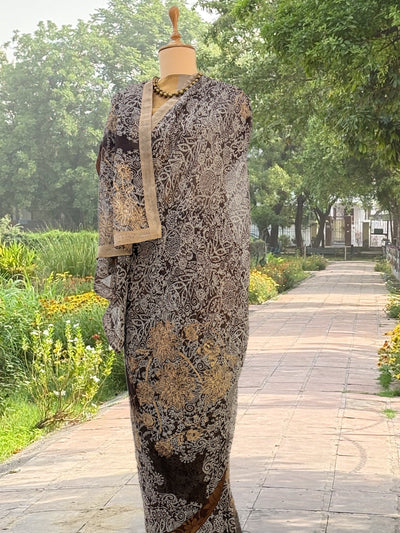Gilded Brown & Gold Chiffon Sari