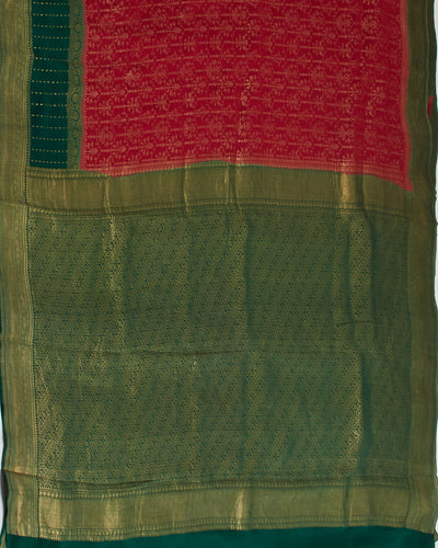 Maroon & Green Crepe silk Saree