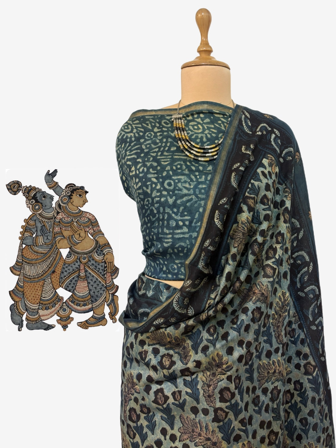 Varahgiri Charcoal Kalamkari Cotton Saree