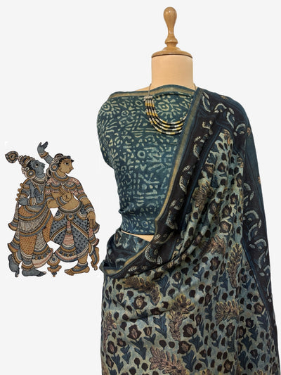 Varahgiri Charcoal Kalamkari Cotton Saree