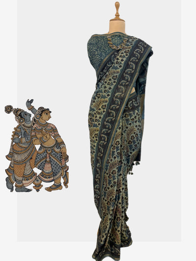 Varahgiri Charcoal Kalamkari Cotton Saree