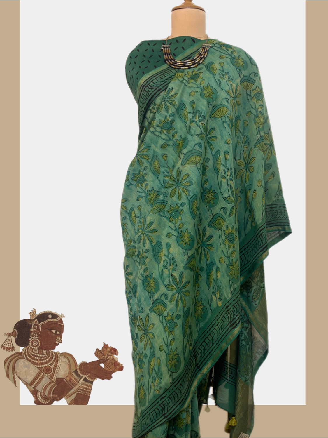 Deccan Sea Green Kalamkari Cotton Saree
