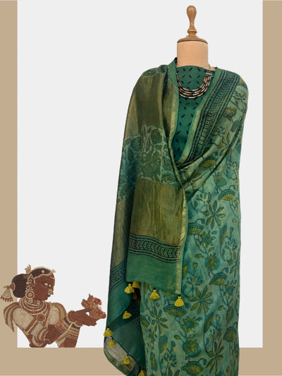 Deccan Sea Green Kalamkari Cotton Saree