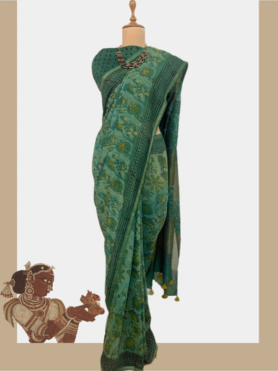 Deccan Sea Green Kalamkari Cotton Saree