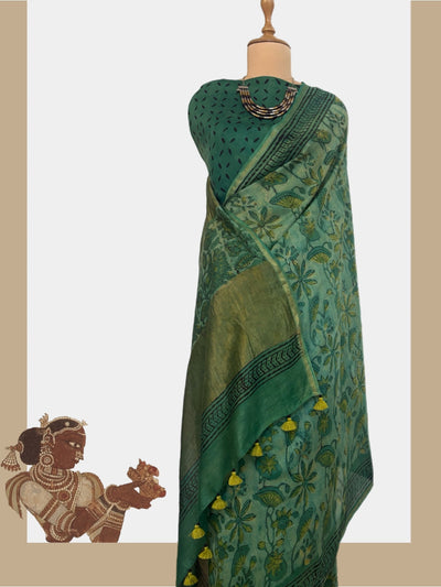Deccan Sea Green Kalamkari Cotton Saree