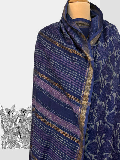 Chandragiri Indigo Kalamkari Cotton Saree