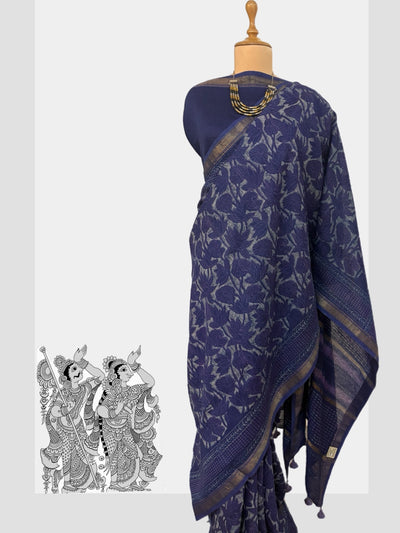 Chandragiri Indigo Kalamkari Cotton Saree