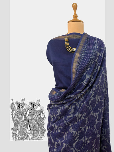 Chandragiri Indigo Kalamkari Cotton Saree