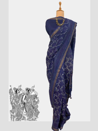 Chandragiri Indigo Kalamkari Cotton Saree