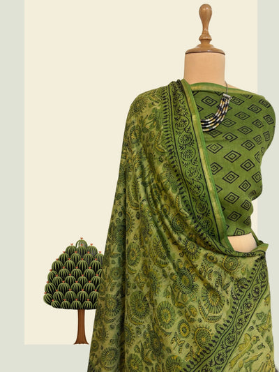 Pedana Pista Green Kalamkari Cotton Saree