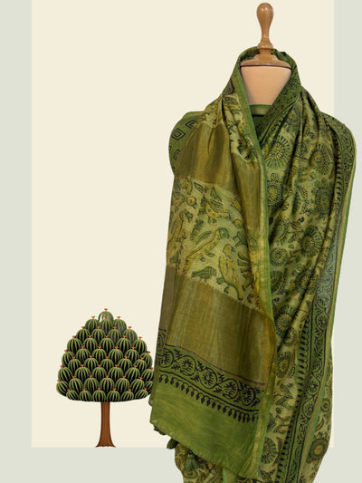 Pedana Pista Green Kalamkari Cotton Saree