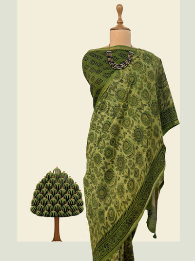 Pedana Pista Green Kalamkari Cotton Saree