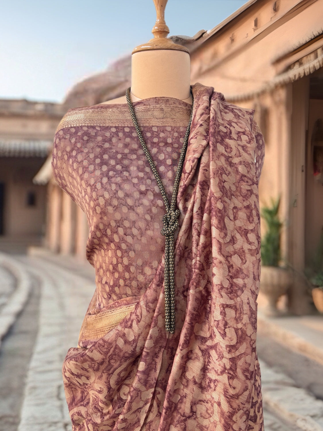 Mandana Chestnut Cotton Daboo Batik Saree