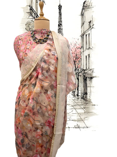 Tres Chic Peach Chiffon Sari