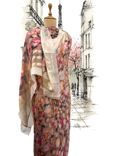 Tres Chic Peach Chiffon Sari