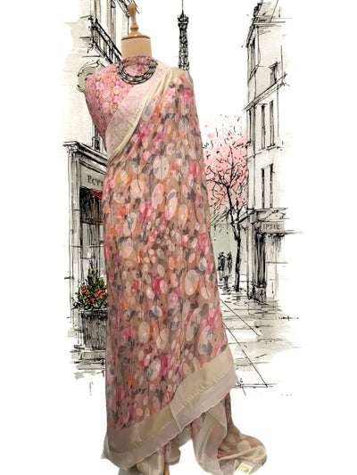 Tres Chic Peach Chiffon Sari