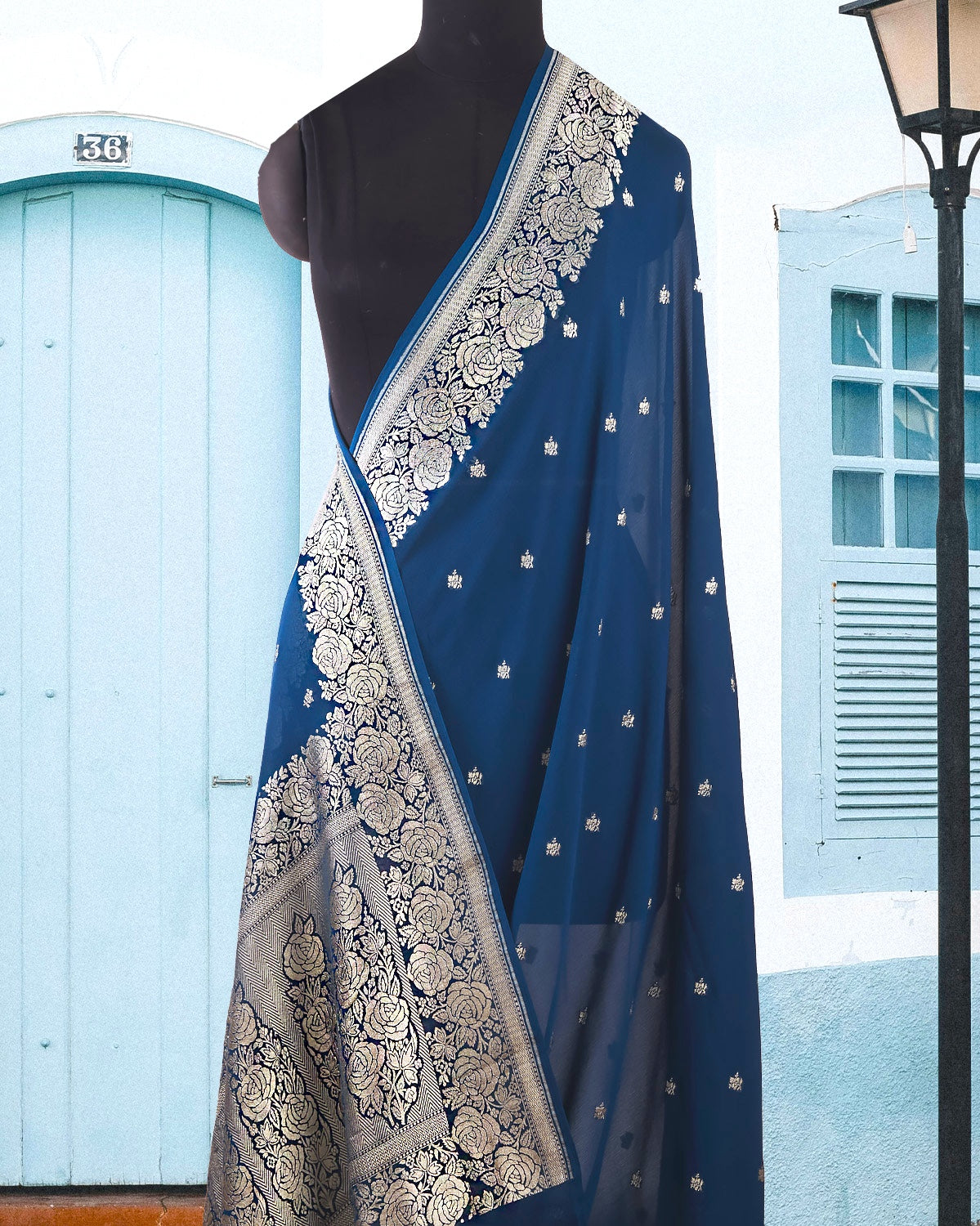 Teal Blue Khaddi Chiffon Saree