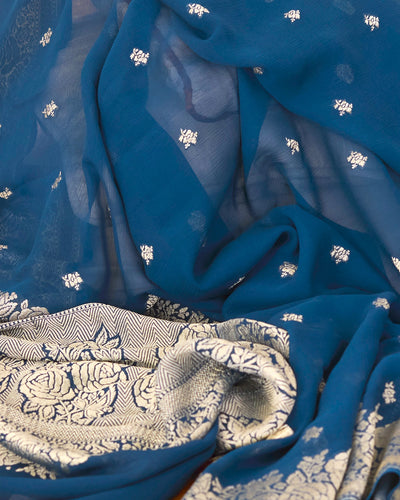 Teal Blue Khaddi Chiffon Saree